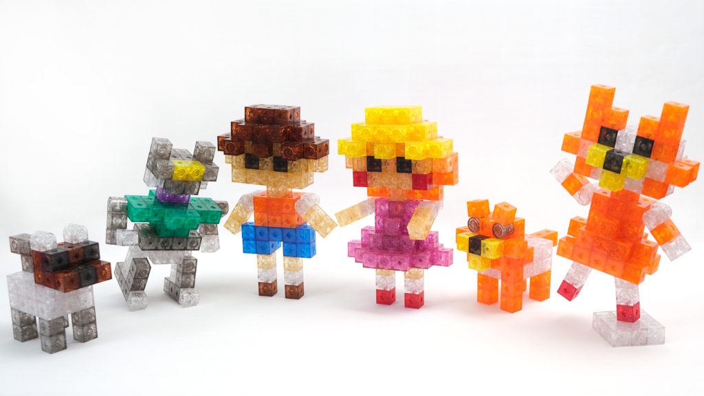 Six designed simple characters assembled
