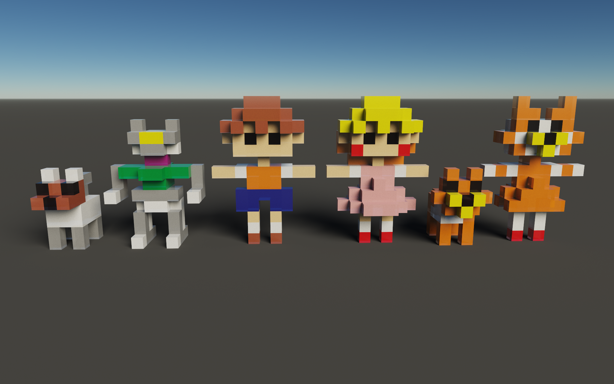 Six characters designed by PC free software MagicaVoxel